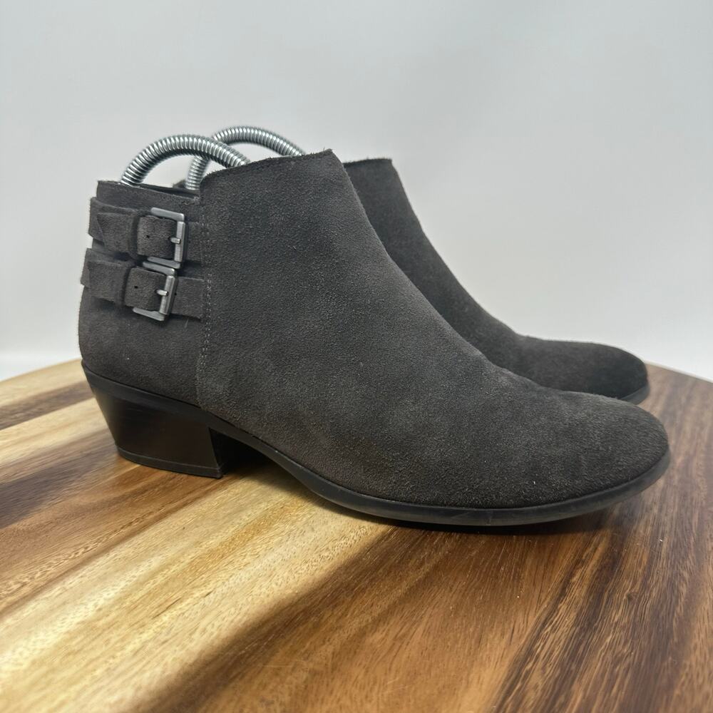 Sam Edelman Womens Boots Shoes Petal 8.5 M Suede Dark Gray Zipper Double Buckle